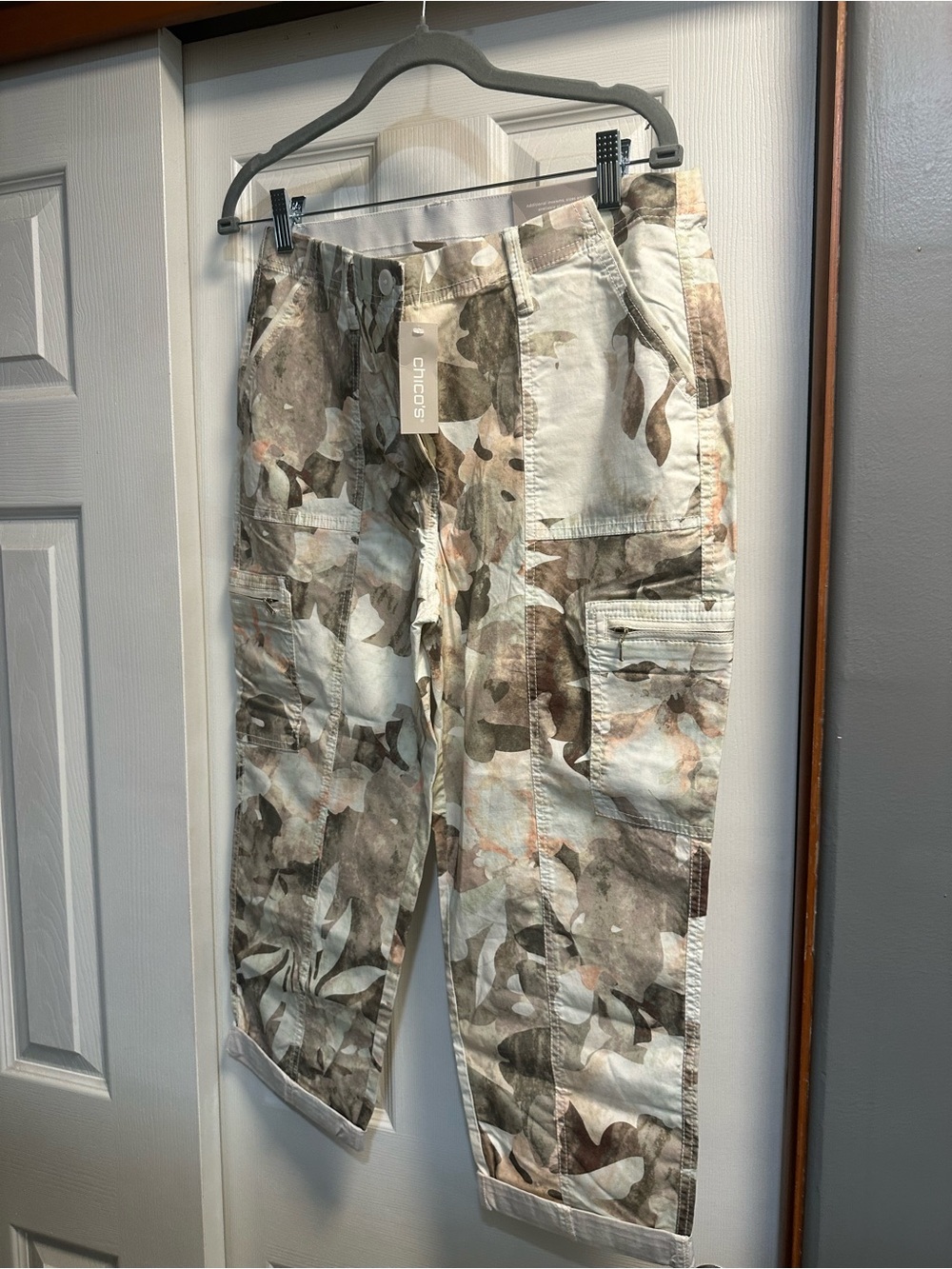 Chico's Women's Camouflage Cargo Pants in Beige, Olive, Brown